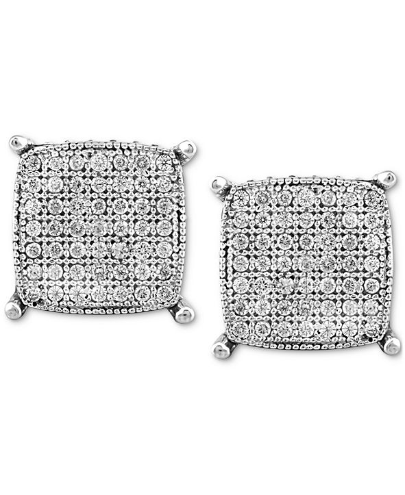 Macy's Men's Diamond Cushion Cluster Stud Earrings (1/4 ct. t.w.) in