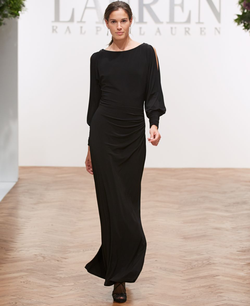 Lauren Ralph Lauren Long Sleeve Split Jersey Gown   Dresses   Women