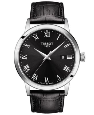 Мужские швейцарские часы Tissot Classic Dream на черном кожаном ремешке 42 мм