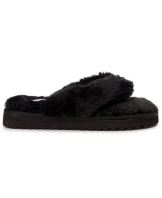 black fuzzy flip flop slippers