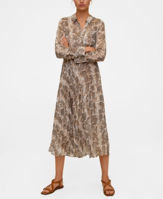 brown snake print shirt dress