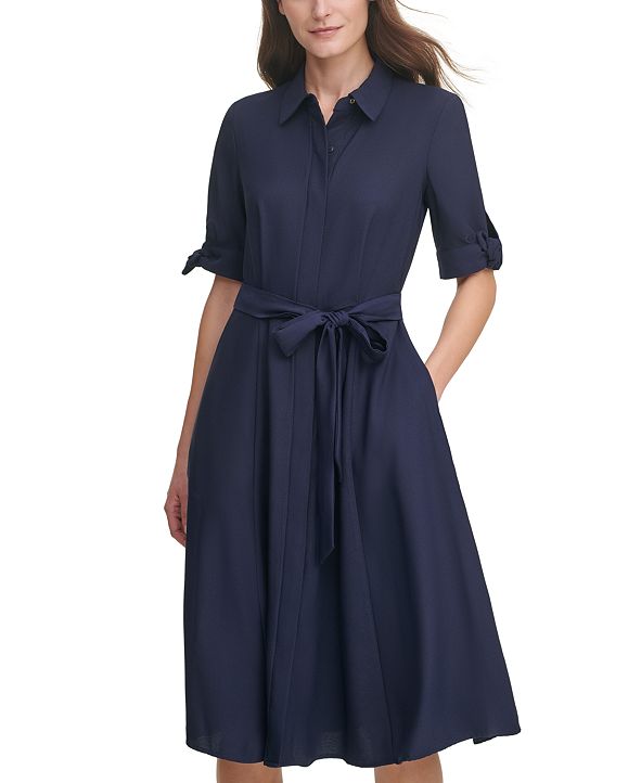 Calvin Klein Solid Midi Shirtdress & Reviews - Dresses - Women - Macy's