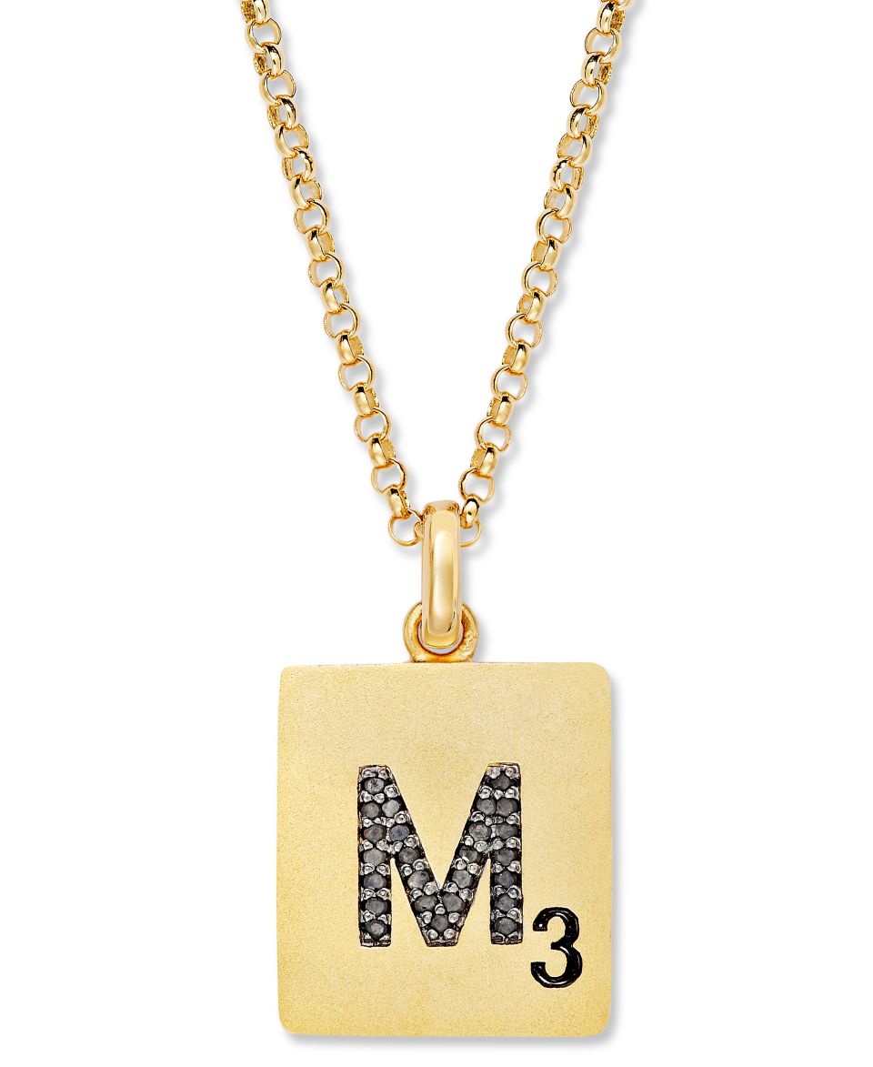 Scrabble 14k Gold over Sterling Silver Black Diamond Accent Initial Pendant Necklaces   Necklaces   Jewelry & Watches