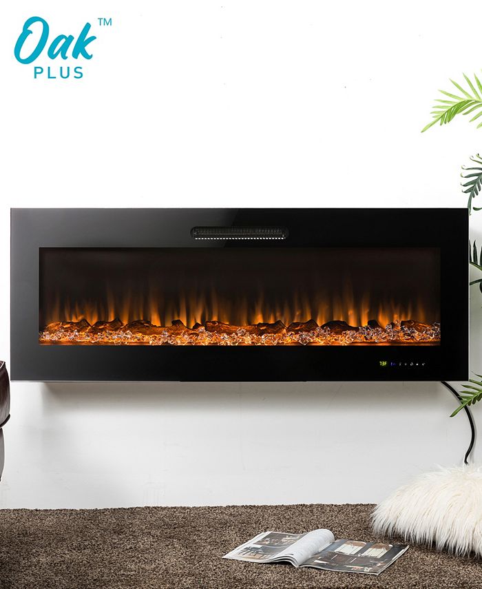 Glitzhome Oak Plus 50" Wall Mounted or Recessed Electric Fireplace