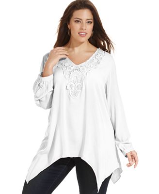 Spense Plus Size Long-Sleeve Handkerchief-Hem Blouse - Tops - Plus ...