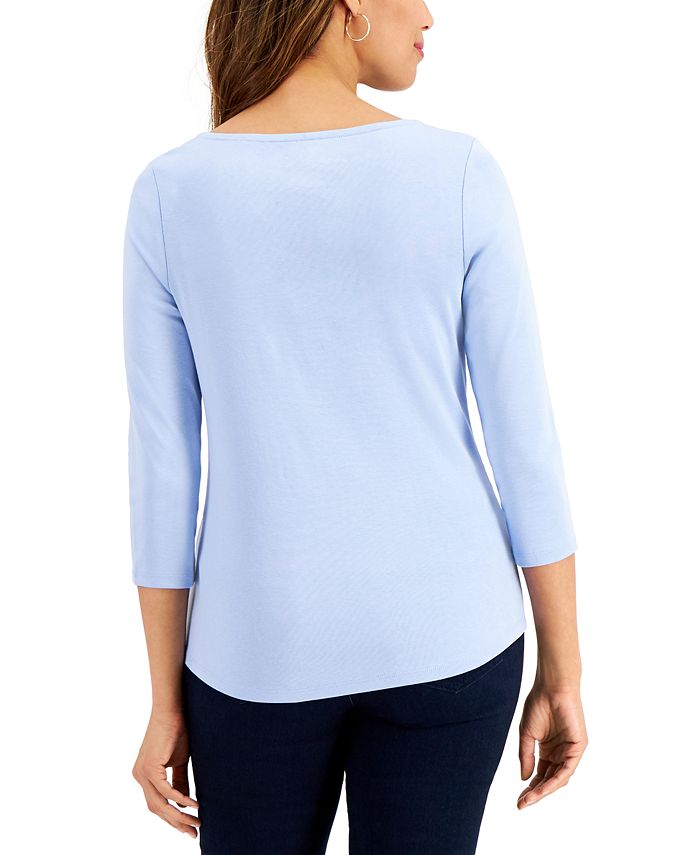 Charter Club Pima Cotton Boat-Neck Button-Shoulder Top, Created for ...