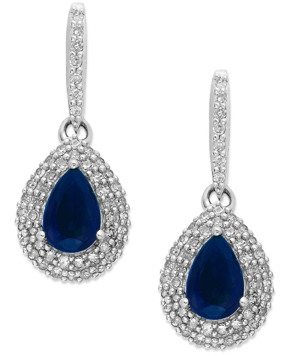 14k White Gold Sapphire (1 ct. t.w.) and Diamond (1/3 ct. t.w.) Teardrop Earrings   Earrings   Jewelry & Watches