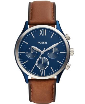 Многофункциональные мужские часы Fenmore из синей кожи Fossil, 44 мм
