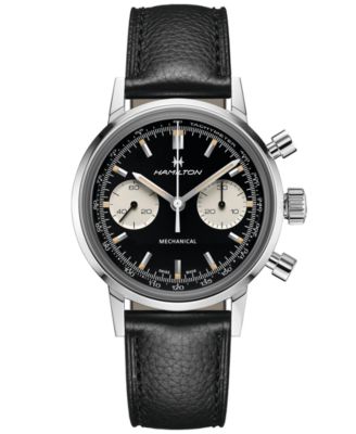 Мужские швейцарские часы Hamilton с хронографом Intra-Matic Chronograph H на черном кожаном ремешке 40 мм