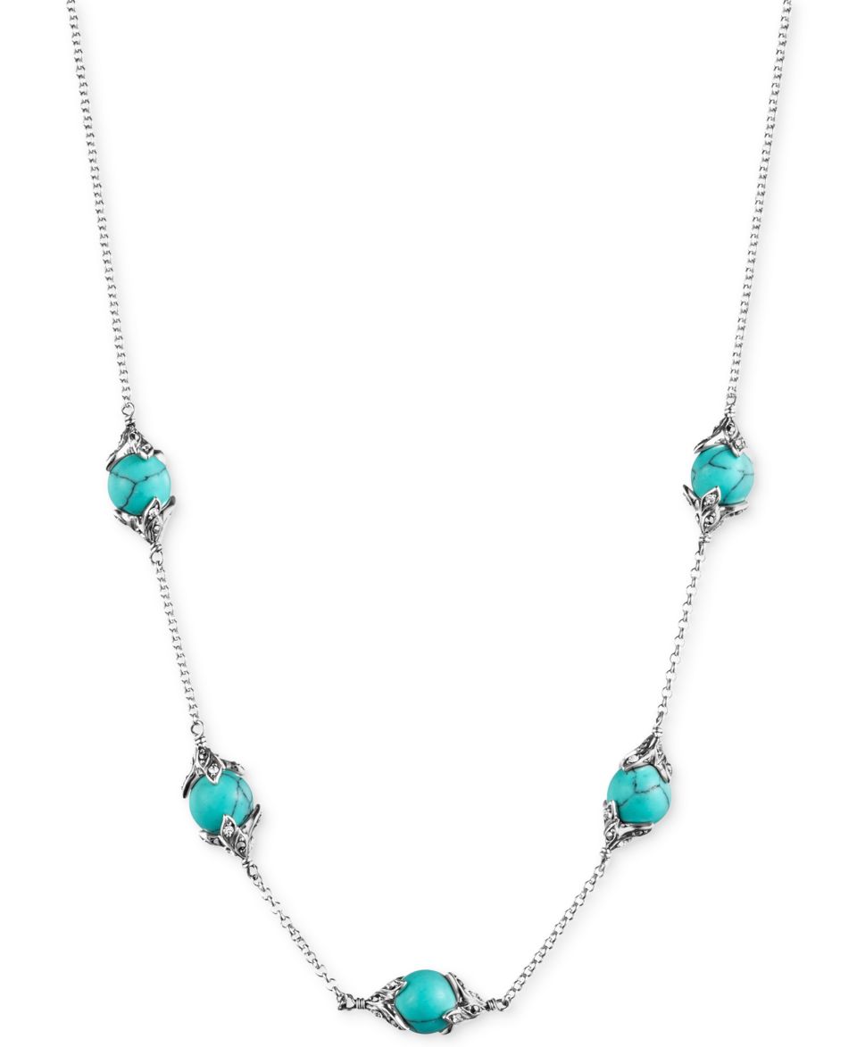 Judith Jack Sterling Silver Reconstituted Turquoise (10 ct. t.w.), Marcasite (1/10 ct. t.w.) and Crystal Accent Pendant Necklace   Fashion Jewelry   Jewelry & Watches