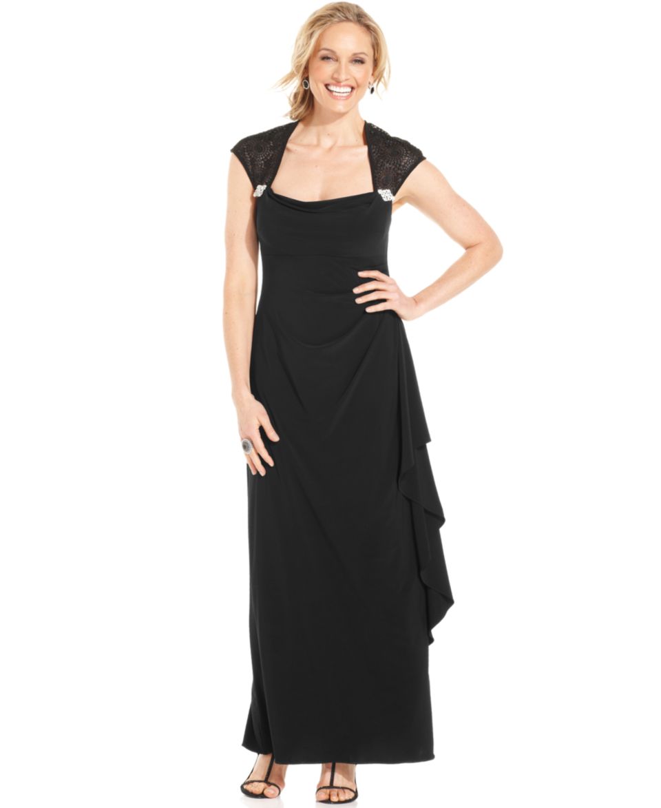 Xscape Cap Sleeve Draped Gown and Shawl   Dresses   Women