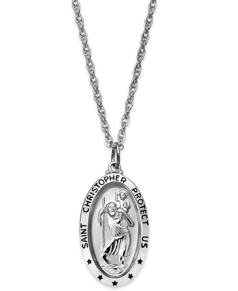 Oval Saint Christopher Medallion Necklace in Sterling Silver