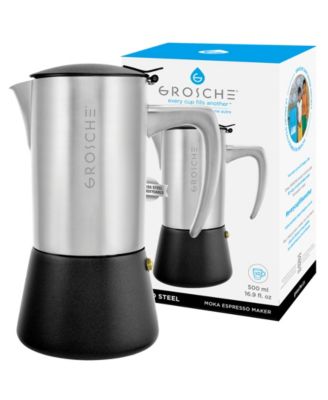 Кофеварка для приготовления эспрессо на плите GROSCHE Milano Steel из нержавеющей стали Moka Pot на 10 чашек эспрессо размером 16,9 унции