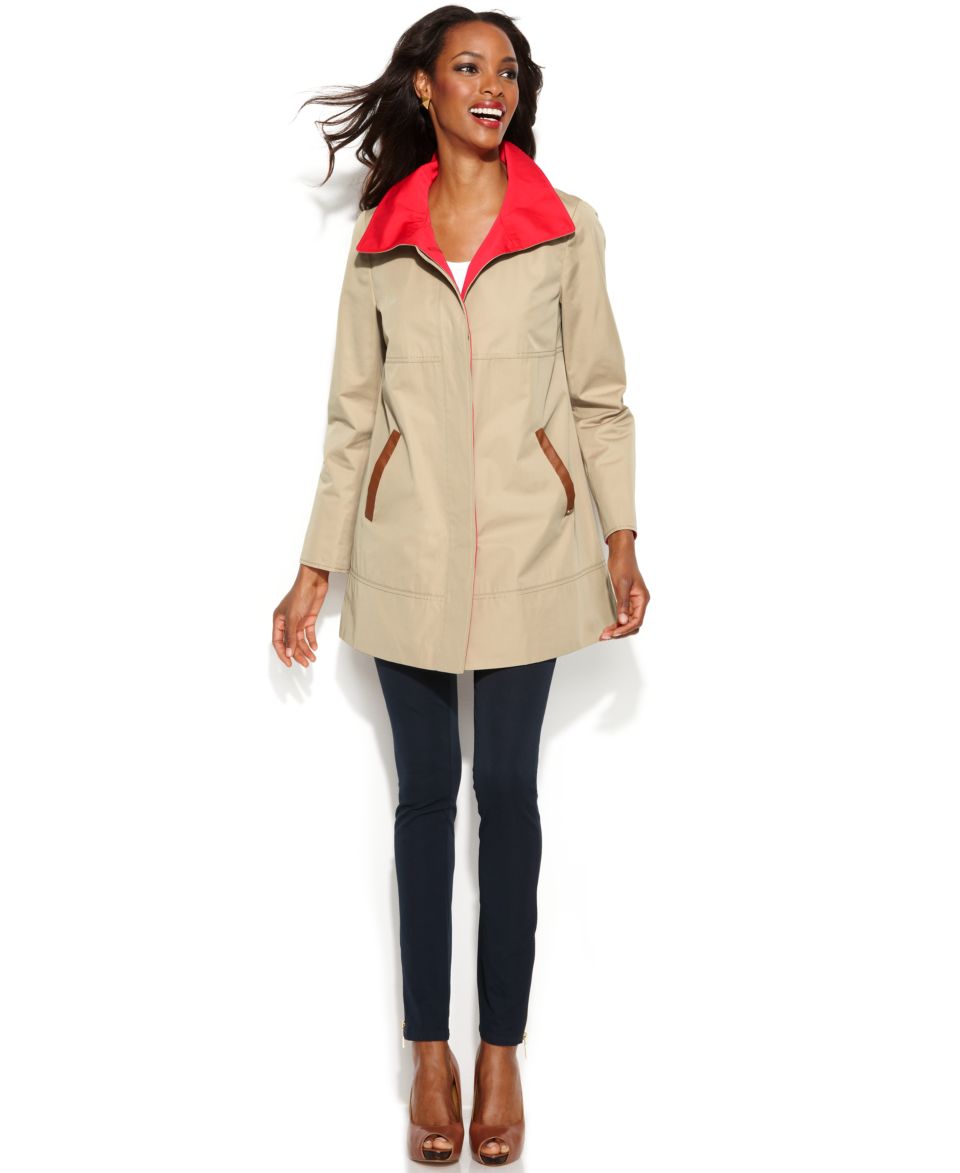 MICHAEL Michael Kors Faux Leather Trim Belted Trench Coat