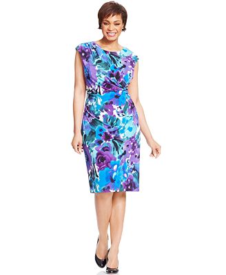 Connected Plus Size Floral-Print Faux-Wrap Dress - Dresses - Women - Macy's