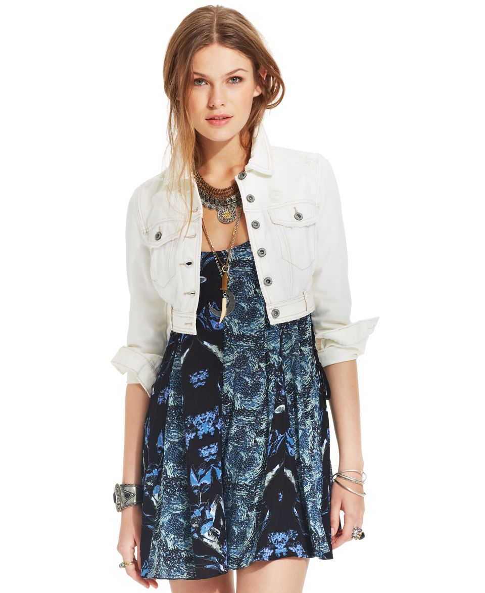 Free People Cropped Denim Jacket & Floral Print Dress