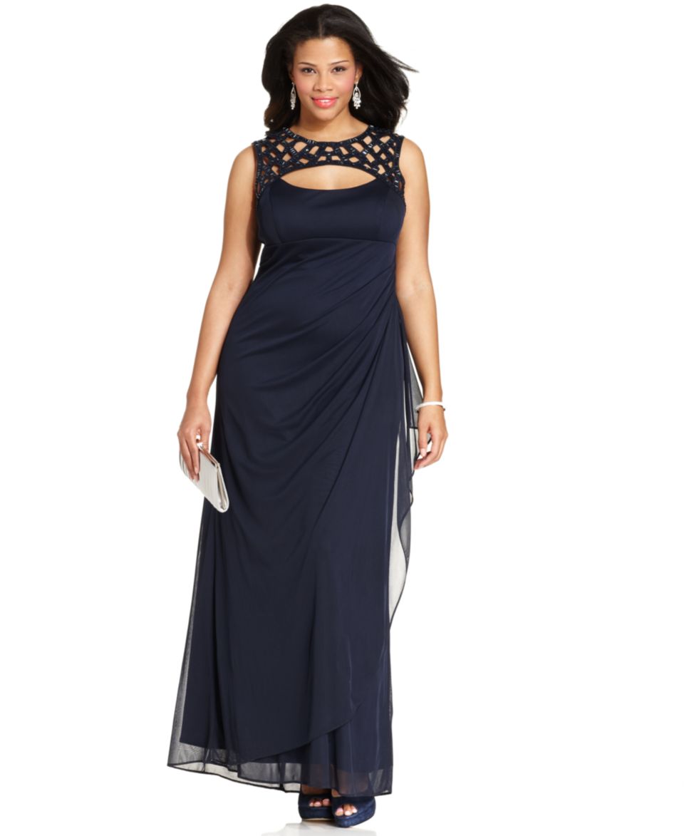 Alex Evenings Plus Size Cold Shoulder Empire Waist Gown   Dresses   Plus Sizes