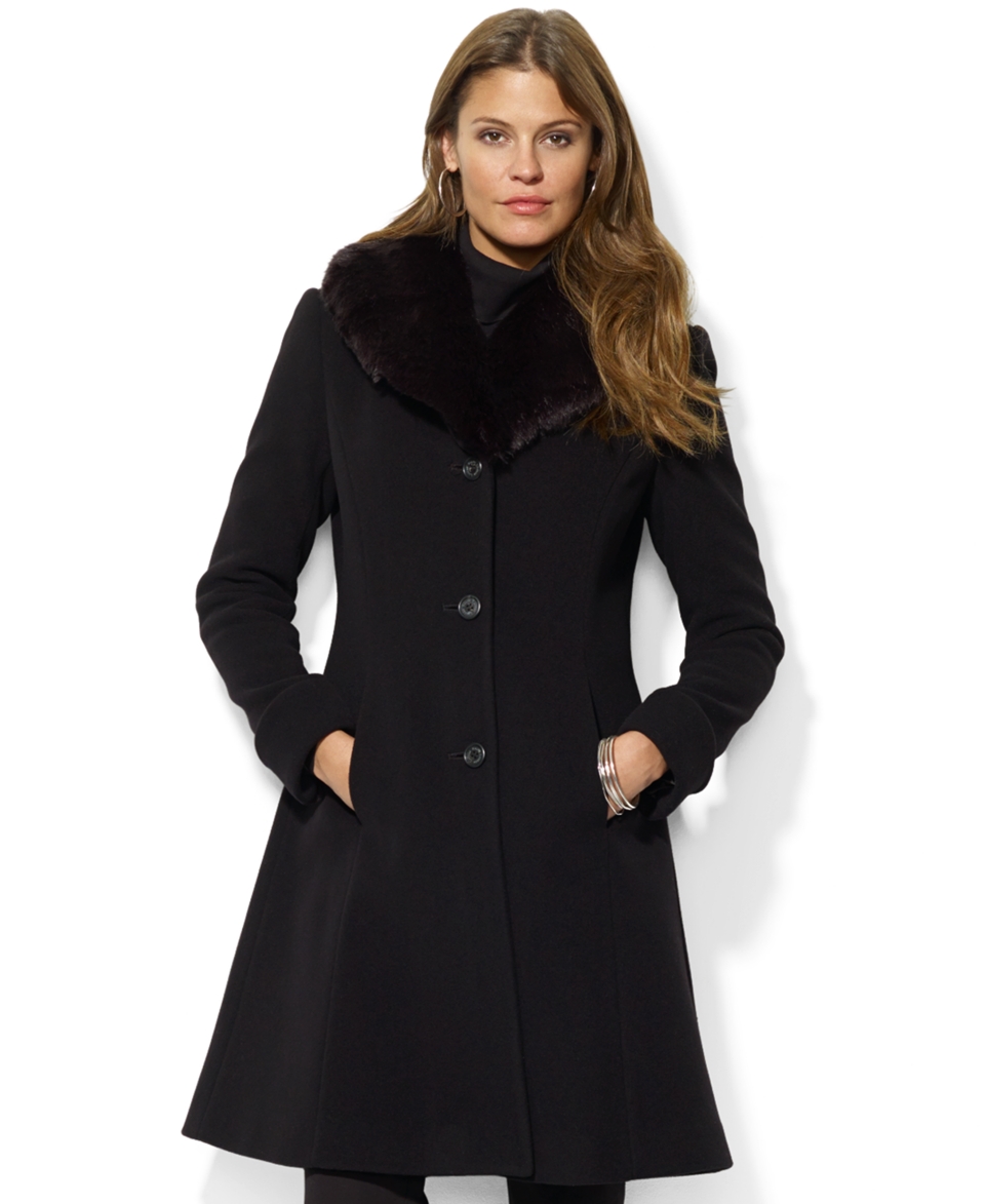 Lauren Ralph Lauren Faux Fur Collar A Line Coat   Coats   Women   