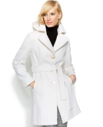 MICHAEL Michael Kors Hooded Belted Wool-Blend Coat - Coats - Women - Macy's