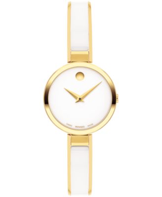 Женские модные швейцарские кварцевые часы Movado с белой керамикой и желтым PVD браслетом 24 мм