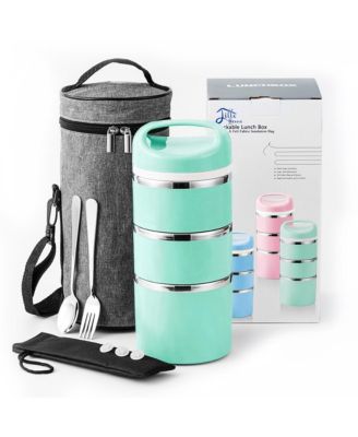 Ланч-бокс с выдвижным отделением, Пакет для ланча, Набор столовых приборов, Зеленый