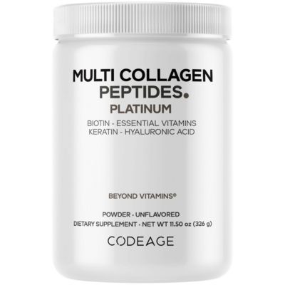 Codeage Multi Collagen для женщин и мужчин Биотин 10000 мкг Кератин, протеиновый порошок Витамин С, В6, D3, гиалуроновая кислота, гидролизованный ниацином коллаген 11,5 унций белого цвета