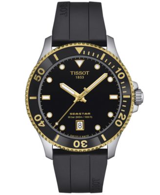 Мужские швейцарские часы Tissot Seastar 1000 на черном каучуковом ремешке 40 мм