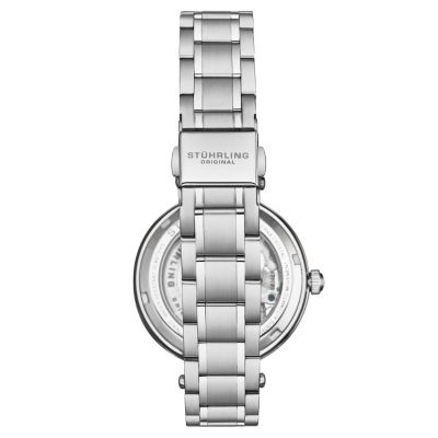 Женские часы Stuhrling с автоматическим управлением из сплава серебра, циферблат-скелетон, серебряный браслет SS Link, безель с украшением в виде кристаллов