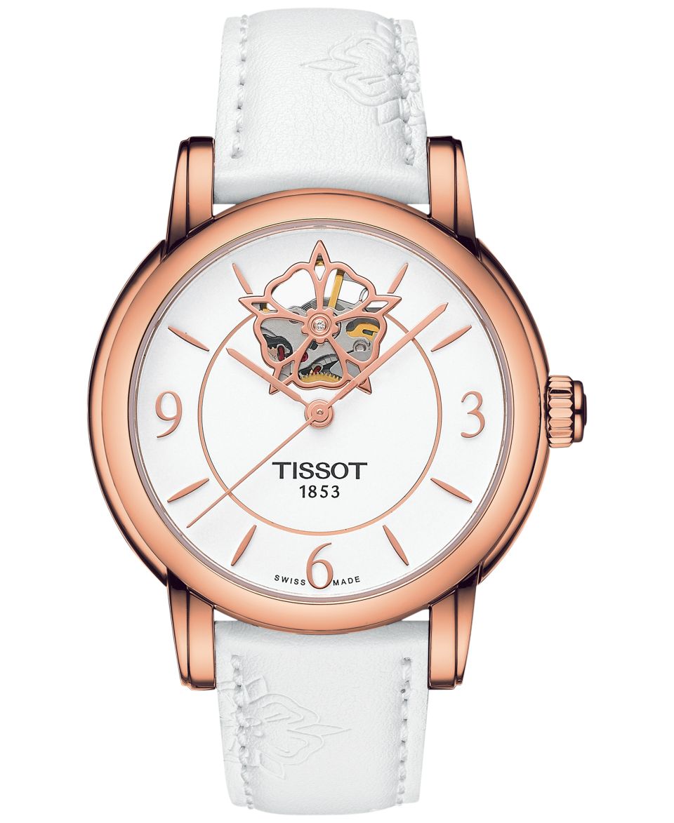 Tissot Womens Swiss Automatic Lady Heart White Leather Strap Watch