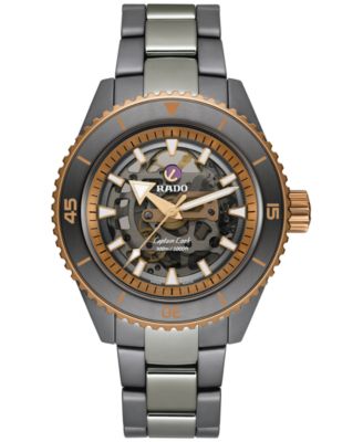 Мужские швейцарские автоматические часы Rado Captain Cook Skeleton серого цвета с высокотехнологичным керамическим и титановым браслетом 43 мм