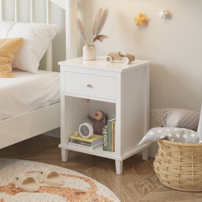 Деревянная прикроватная тумбочка Streamdale Furniture с одним выдвижным ящиком и одной полкой для детей и взрослых
