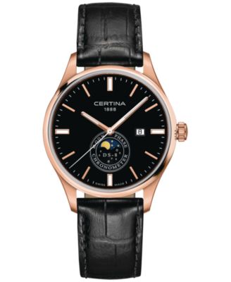 Мужские швейцарские часы Certina DS-8 Moon Phase с черным кожаным ремешком 41 мм
