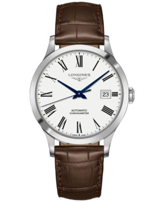 Мужские швейцарские часы Longines с автоподзаводом и хронометром на коричневом кожаном ремешке 40 мм