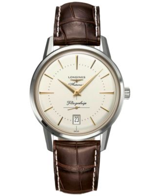 Швейцарские автоматические часы Longines Unisex Flagship Heritage с коричневым кожаным ремешком 39 мм