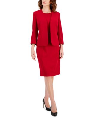 Женский жакет Kasper из эластичного крепа с открытой передней частью и закатанными рукавами, обычный и миниатюрный красный