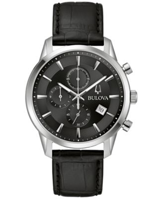 Мужские часы Bulova с хронографом Classic Sutton на черном кожаном ремешке 41 мм