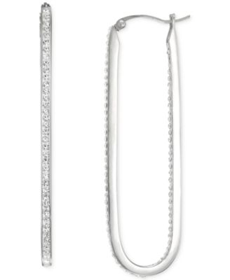 Серьги‑кольца Macy's Paperclip с кристаллами, серебристые