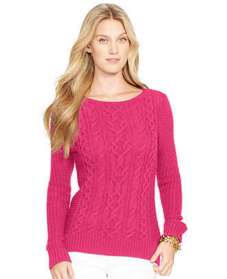 Lauren Ralph Lauren Petite Boat-Neck Cable-Knit Sweater - Sweaters ...