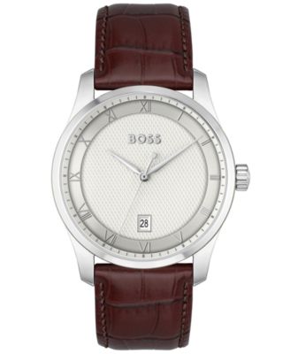 Мужские часы HUGO BOSS Principle Quartz Basic Calendar из коричневой кожи 41 мм