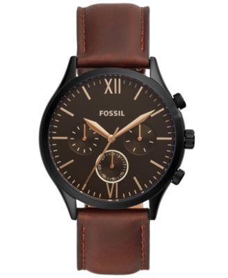 Мужские многофункциональные часы Fenmore Fossil из черно-коричневой кожи, 44 мм