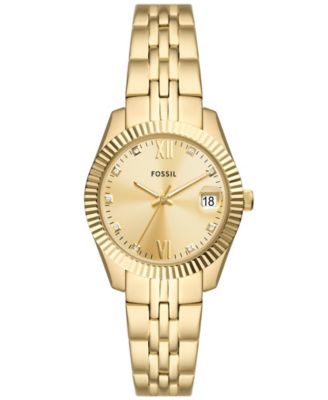 Женские золотые часы из нержавеющей стали Fossil Scarlette с тремя стрелками и датой, 32 мм