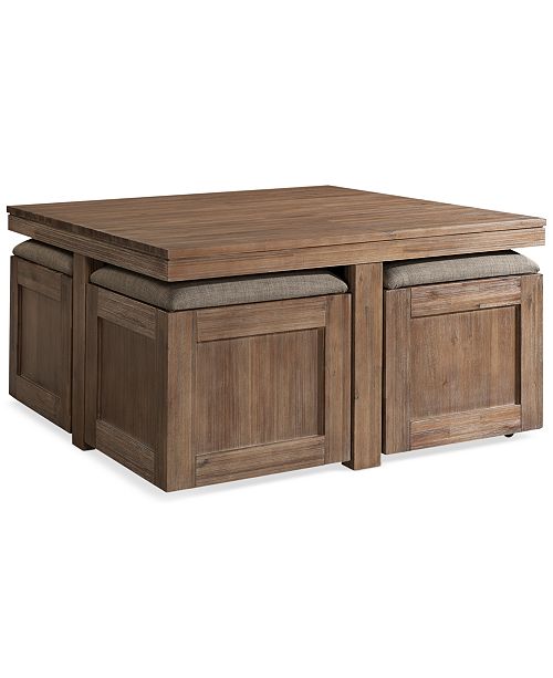 Furniture Champagne Cube Coffee Table With 4 Storage Ottomans Created For Macy S Reviews Furniture Macy S