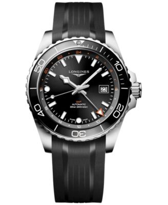 Мужские швейцарские часы Longines с автоматическим управлением Hydroconquest GMT на черном каучуковом ремешке диаметром 43 мм