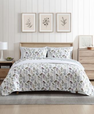Комплект двустороннего стеганого одеяла Eddie Bauer Flower Field из 3 предметов, темно-зеленый