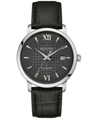 Часы Bulova Unisex Automatic Hudson с черным кожаным ремешком 39 мм