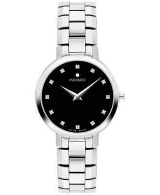 Женские часы Movado с циферблатом из швейцарского кварца и нержавеющей стали с бриллиантовым акцентом 28 мм