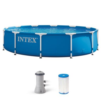 Круглый наземный бассейн Intex 28211EH с металлическим каркасом 12 x 30 дюймов и насосом синего цвета