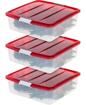 33 шт. Коробка-контейнер для хранения праздничных венков из 3 упаковок с крышкой, прозрачная/красная