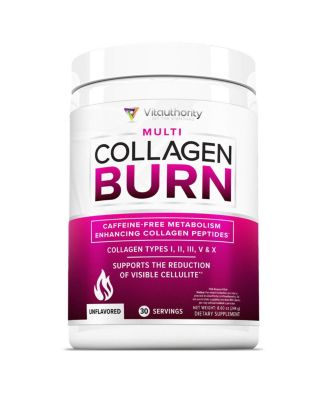 Vitauthority Multi Collagen Burn Powder, порошок с гидролизованными коллагеновыми пептидами типов I, II, III, V, X для поддержки похудения, без вкуса, 30 порций
