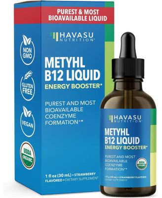 Жидкие капли Havasu Nutrition Methyl B12 Energy Booster витамин для повышения энергии Биодоступная форма витамина В12 для метаболизма витамина В12 со вкусом клубники 1 жидкая унция 6990₽
